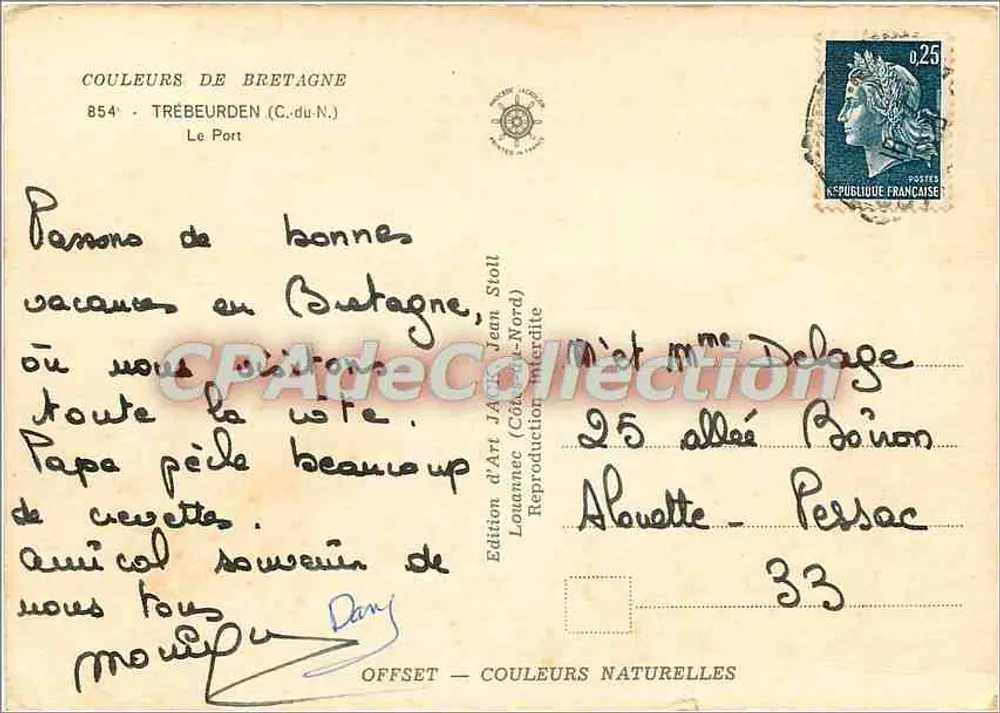 O Portos de Trébeurden — Bretanha — Edição de Arte Jean Stoll, n° 854 - Verso