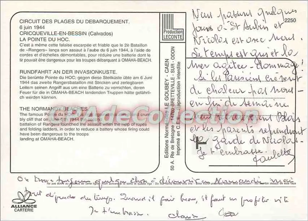 La Pointe du Hoc — site historique de débarquement des Rangers — éditeur Emy - Rückseite