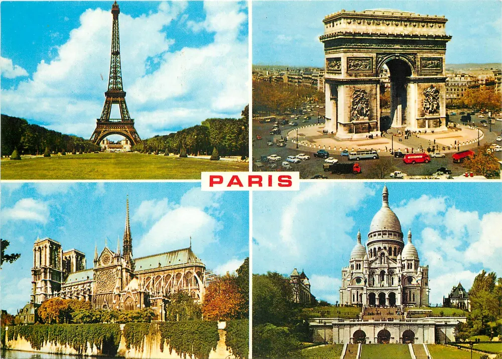 Paris — vue de la Tour Eiffel, l'Arc de Triomphe, Notre-Dame et le Sacré-Cœur — Éditions E.C. - Voorkant