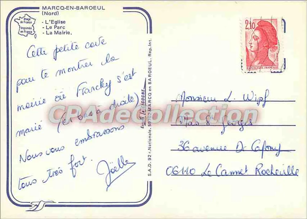 Marcq en Barœul — Chiesa, parco e municipio — S.A.D. 92, Marcq-en-Barœul - Verso