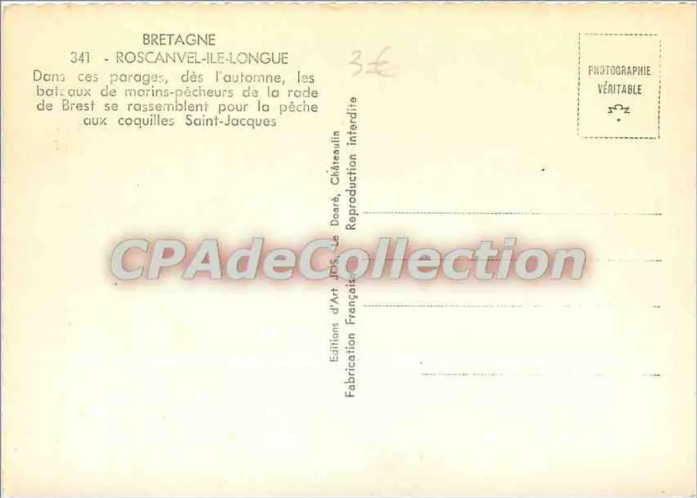 Roscanevel-Ile-Longue — Bretagne — Éditions d'Art J.P.S. Le Doaré, Châteaulin - Verso
