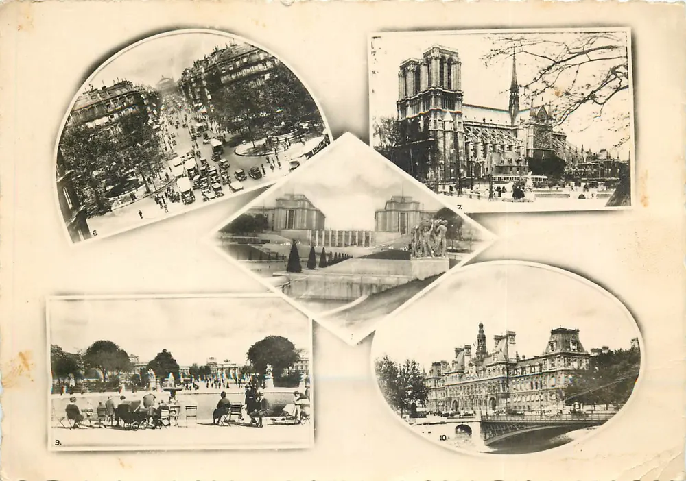Paris — Panoramablick auf mehrere ikonische Orte — Komposite Ansichtskarte - Vorderseite
