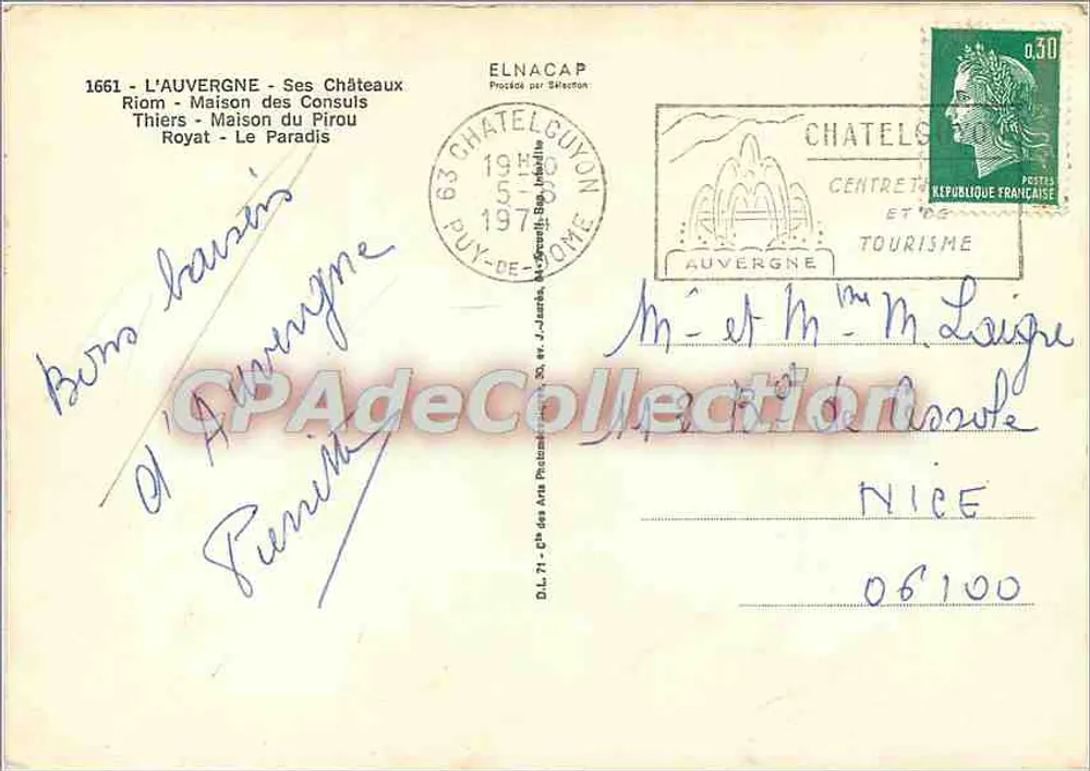 Auvergne - Ihre Schlösser — Antike Ansichtskarte N°1661, veröffentlicht von Maison des Consuls, Riom - Rückseite