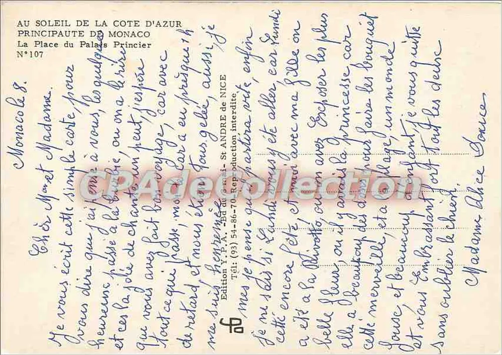 Principado de Mônaco — Praça do Palácio — Edição A.A. N°107 - Verso