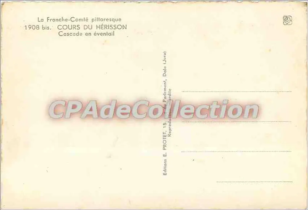 Cachoeira em abanico — A Franche-Comté pittoresca — Edições E. PROTET, Dole (Jura) - Verso