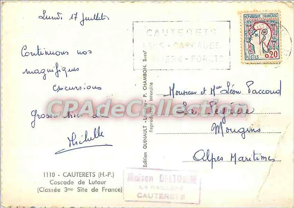 Cascade de Lutour — Cauterets — Édition Deltonne - Verso