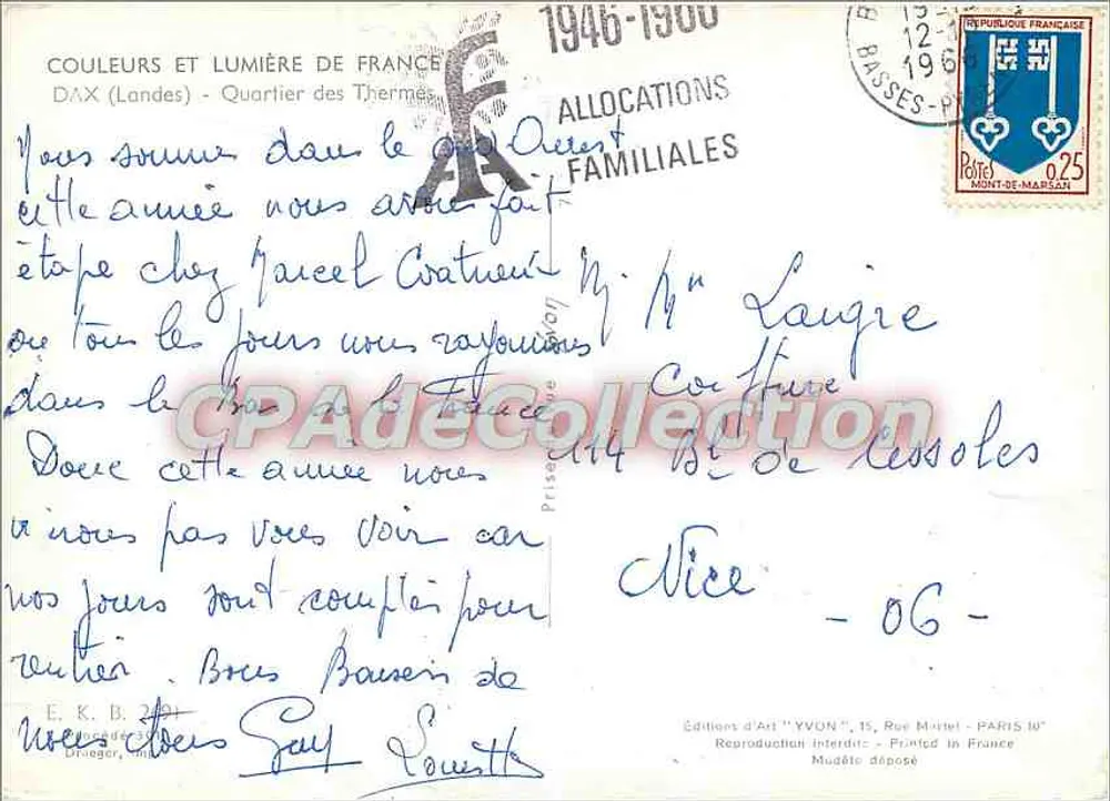 Dax - Bairro dos Termas — Cores e Luz da França — Edições de Arte YVON - Verso