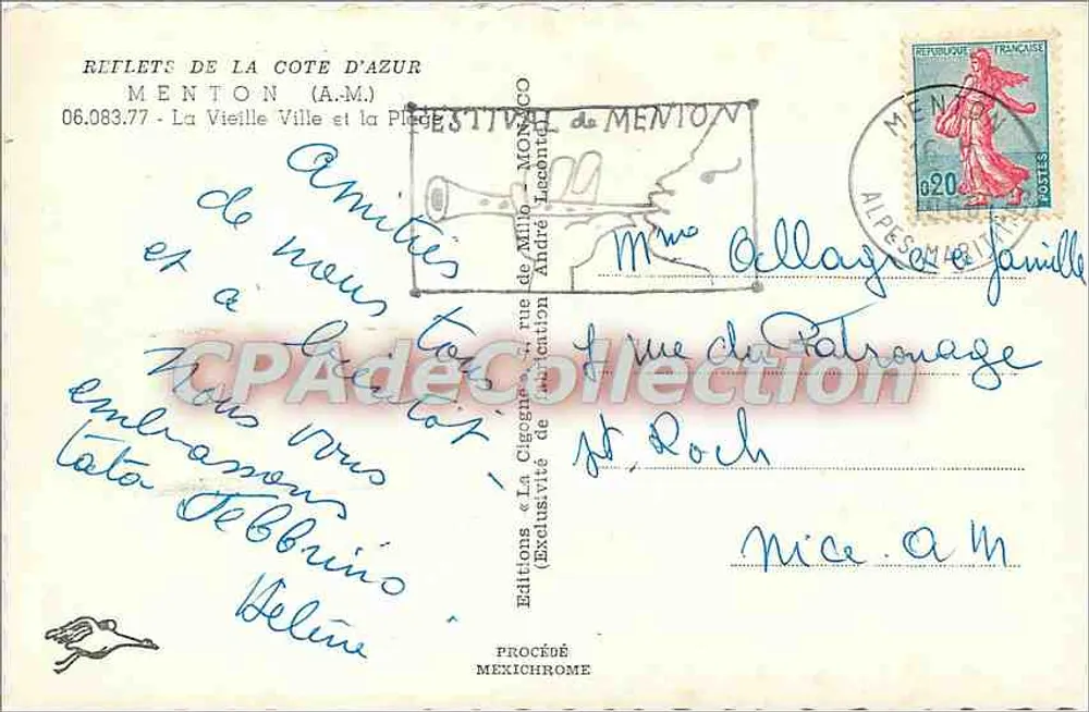 Menton — Altstadt und Strand — Editionen « La Cigogne » - Rückseite