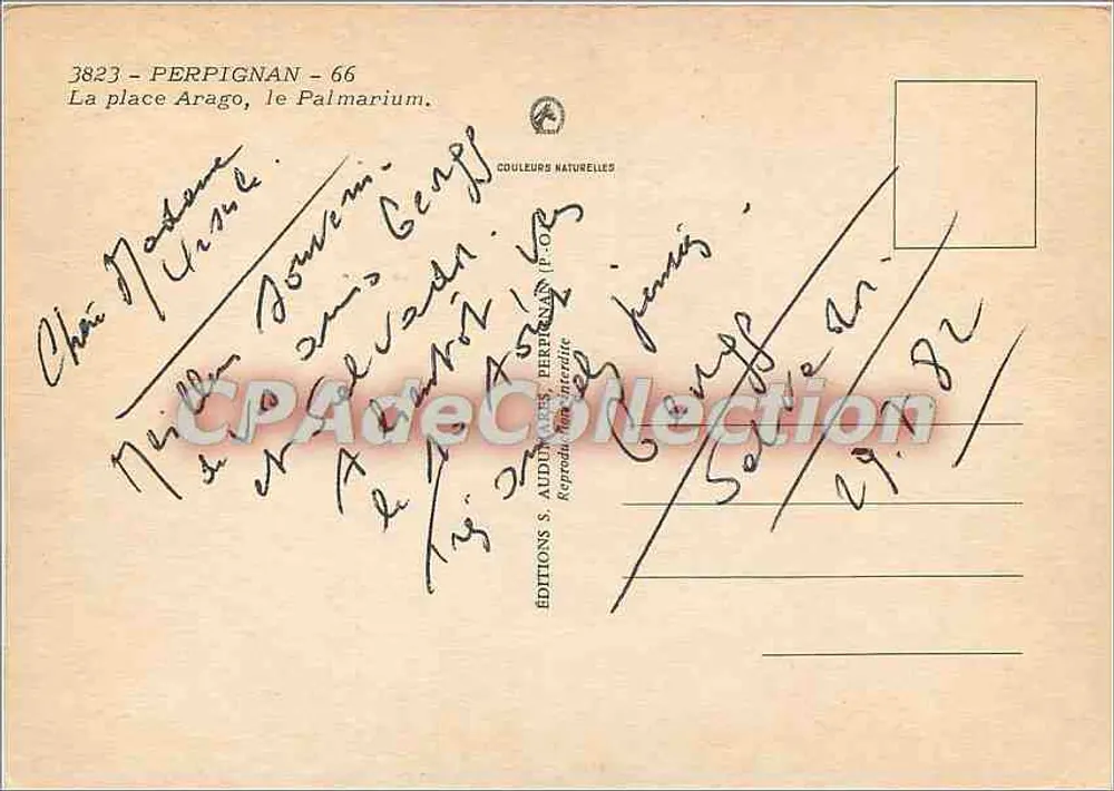Perpignan — A praça Arago, o Palmarium — Éditions S. Audibert, Perpignan - Verso