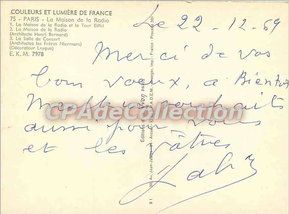 Paris — A Casa da Rádio e a Torre Eiffel — Éditions Jean-Jaques - Verso