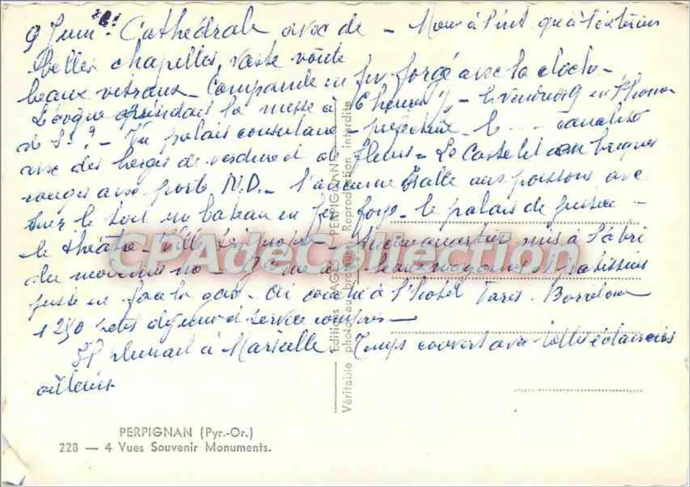 Perpignan — Lembrete de Perpignan — Éditions photographiques Perpignan - Verso