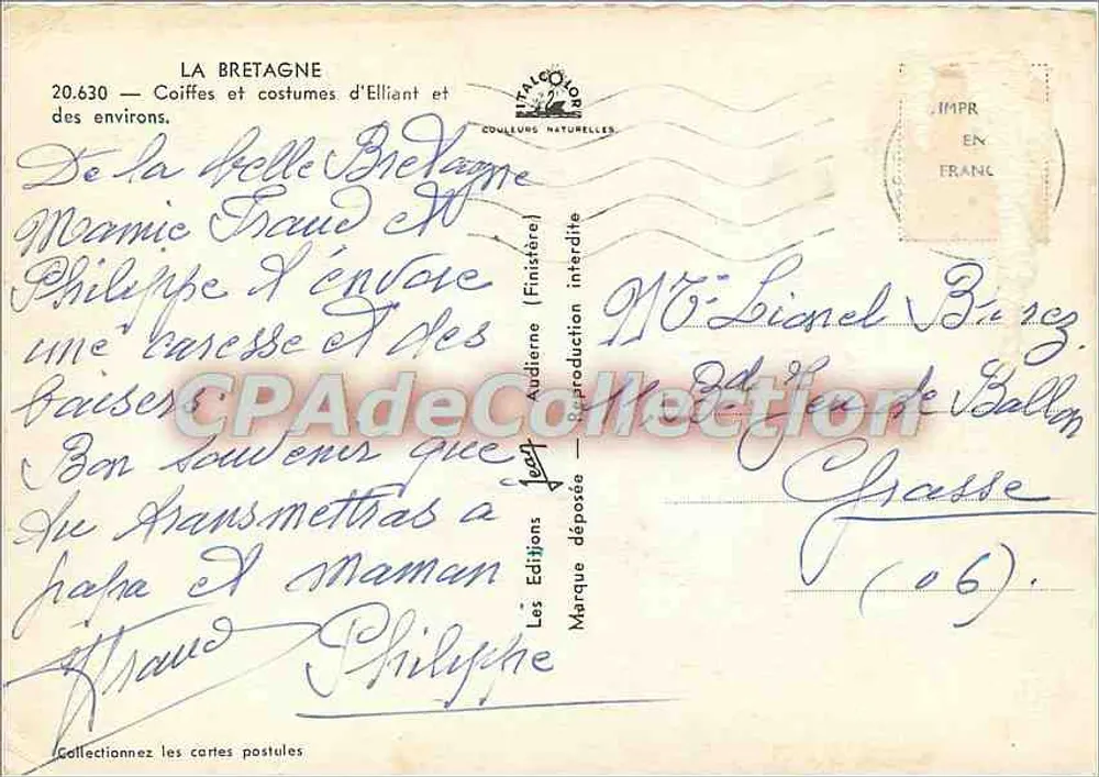 Bretagne — Kopftücher und Kleidung von Elliant und Umgebung — Jean - Rückseite