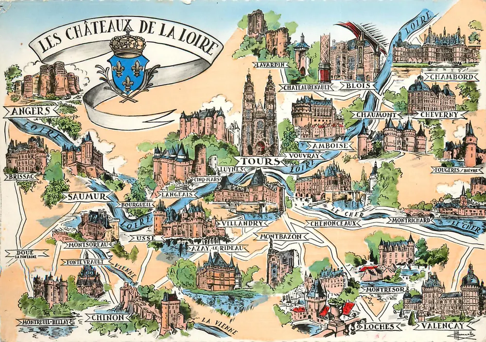 Die Schlösser der Loire — Illustrierte Ansichtskarte — Editions Gaby, Nantes - Vorderseite