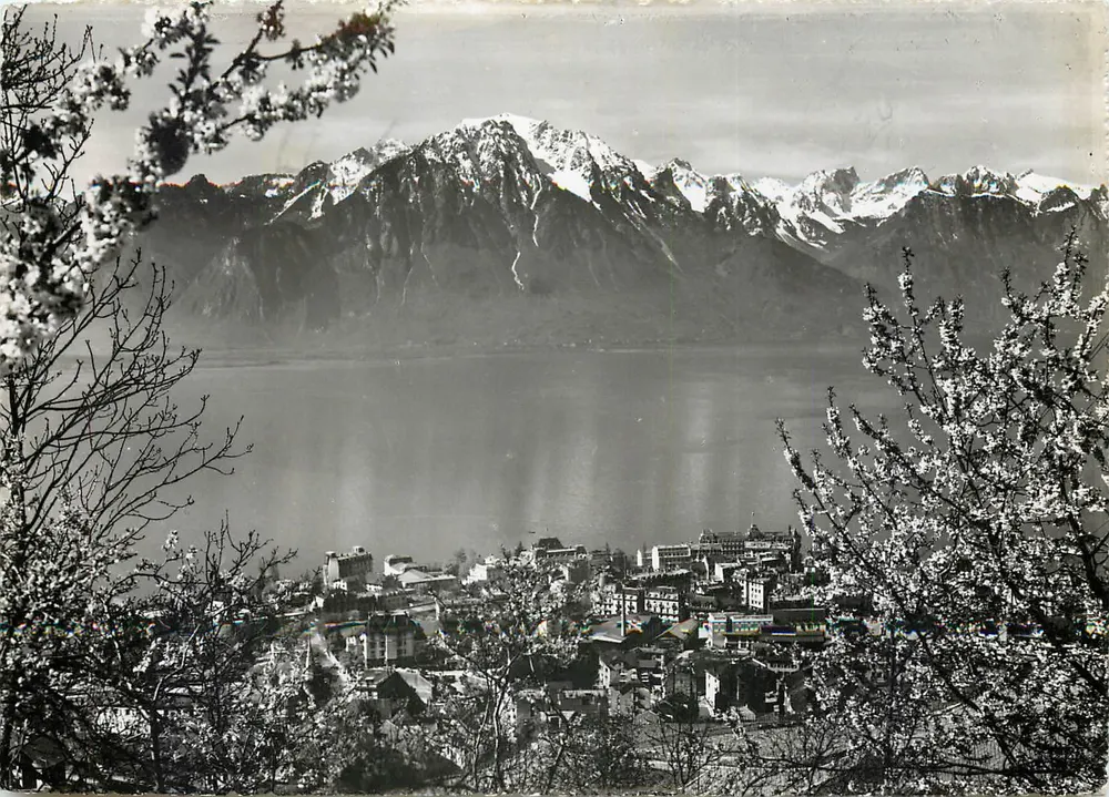 Montreux en het Grammont — panoramische weergave — Fot. Ed. Sartori, Lausanne, n° 1061 - Voorkant