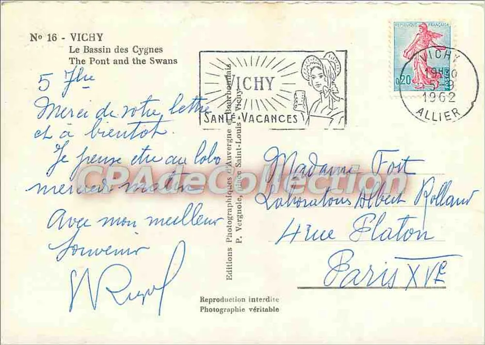 Vichy — O Lago dos Cisnes — Edições Fotográficas Maurienne, n°16 - Verso