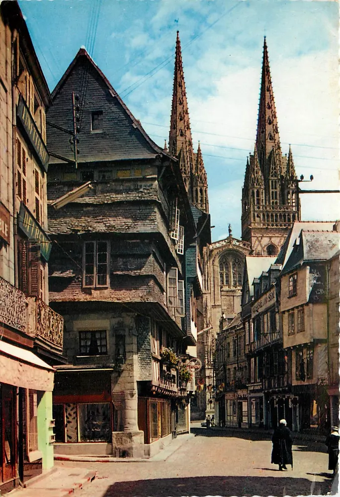 Quimper — Vista da rua com a catedral — Edições Diplôme de la Mérichrome - Frente