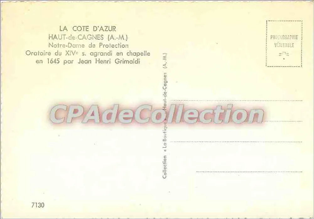Nossa Senhora da Proteção — Haut-de-Cagnes (A.-M.) — Coleção La Boulique - Verso
