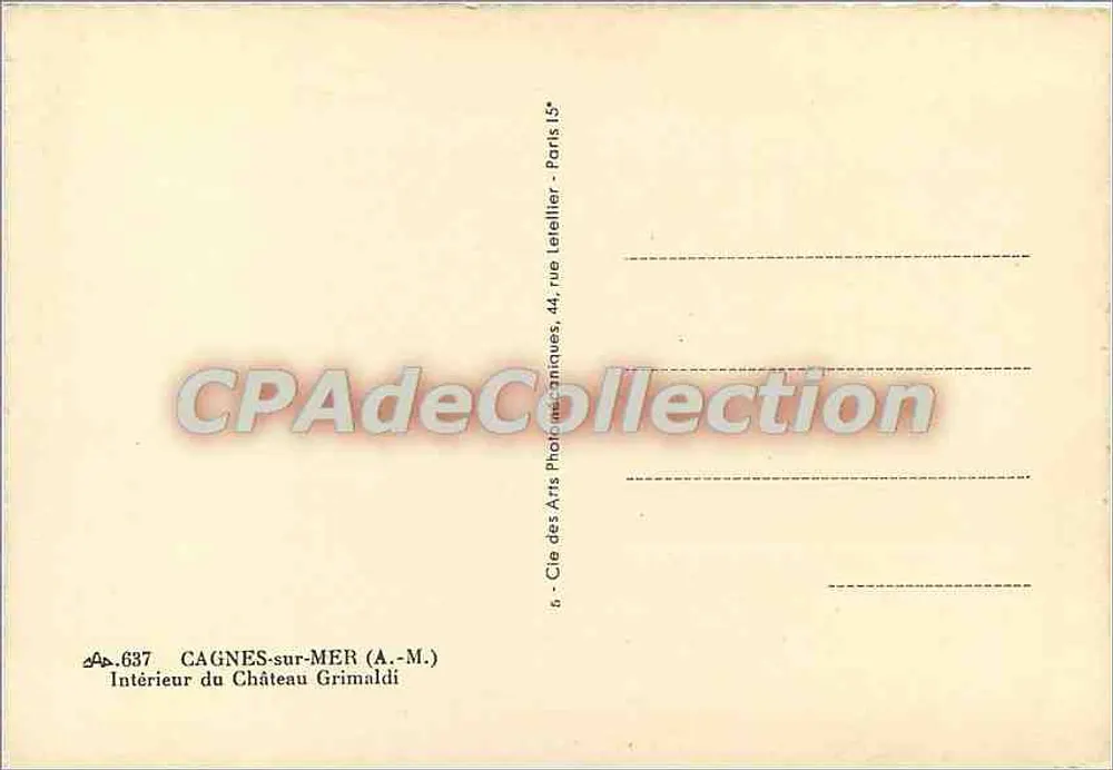 Interior do Castelo Grimaldi — Cagnes-sur-Mer — Cie des Arts Phonographiques, 44, rue Le Tellier - Paris 15e - Verso