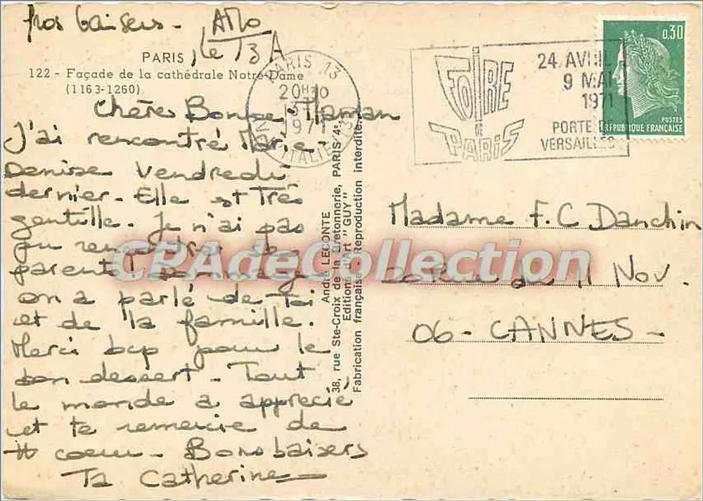 Notre-Dame de París — fachada — edición francesa 'Guy' n°122 - Reverso