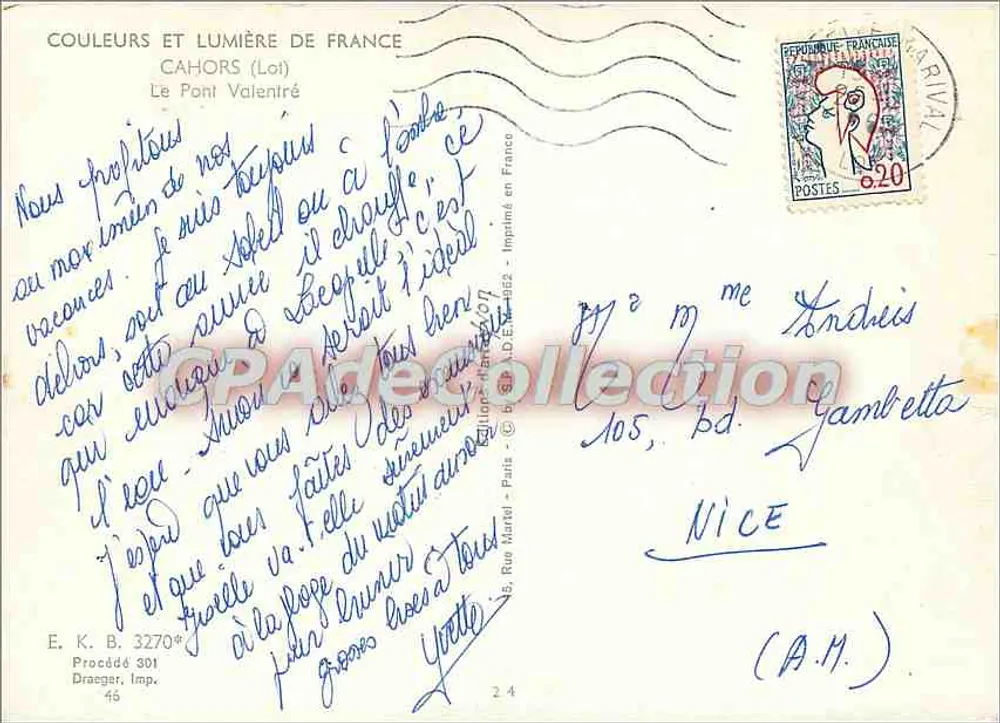 O Ponte Valentré — Cahors (Lot) — E. K. B. 3270* - Verso