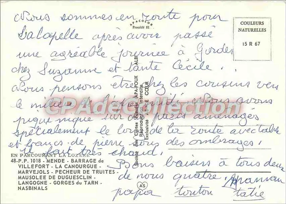 Lozère Turística — vista panorámica, presa de agua, arco natural, cascada, monumento, paisajes — editor CREDI-STORE - Reverso