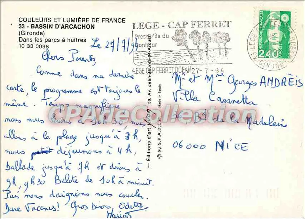 Bassin d'Arcachon — Verleger: Éditions d'art Yvon — Nr. 10 33 0098 - Rückseite