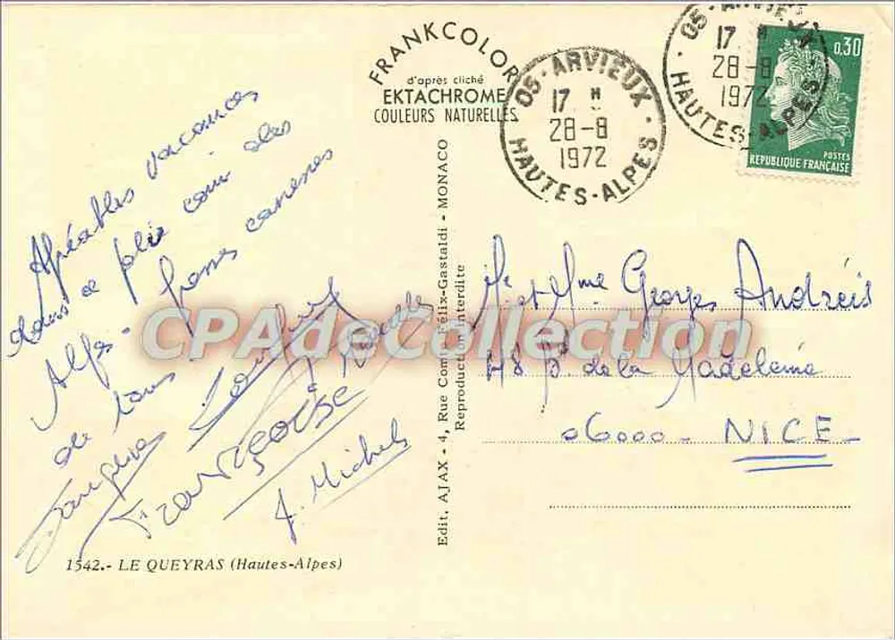Guillemette, As Gorges, Castelo de Queyras, Agulhas, Mont Viso, Abriès — Lembrança da Vale do Guil — Frankcolor - Verso