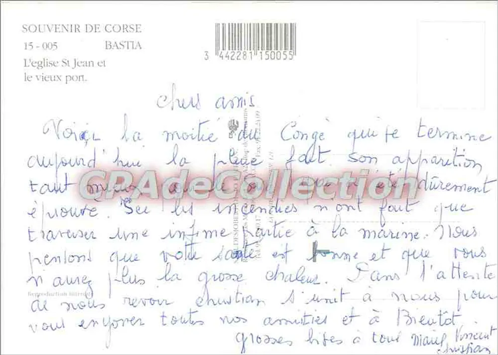 Bastia — Ansicht des alten Hafens und der Kirche Saint-Jean — Souvenir de Corse 15-005 - Rückseite