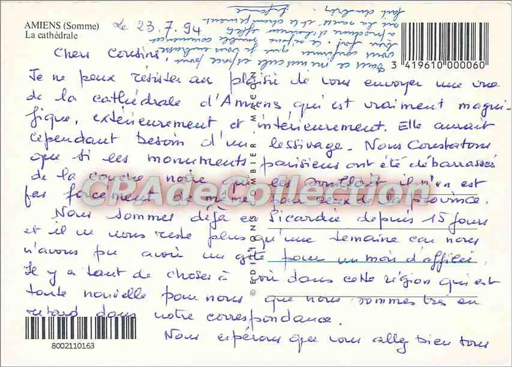 Amiens (Somme) — A catedral — CPAdeCollection - Verso