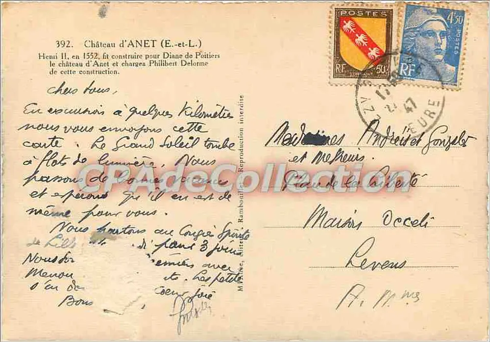 Kasteel van Anet — Uitgever: Rambouillet — n° 392 - Achterkant