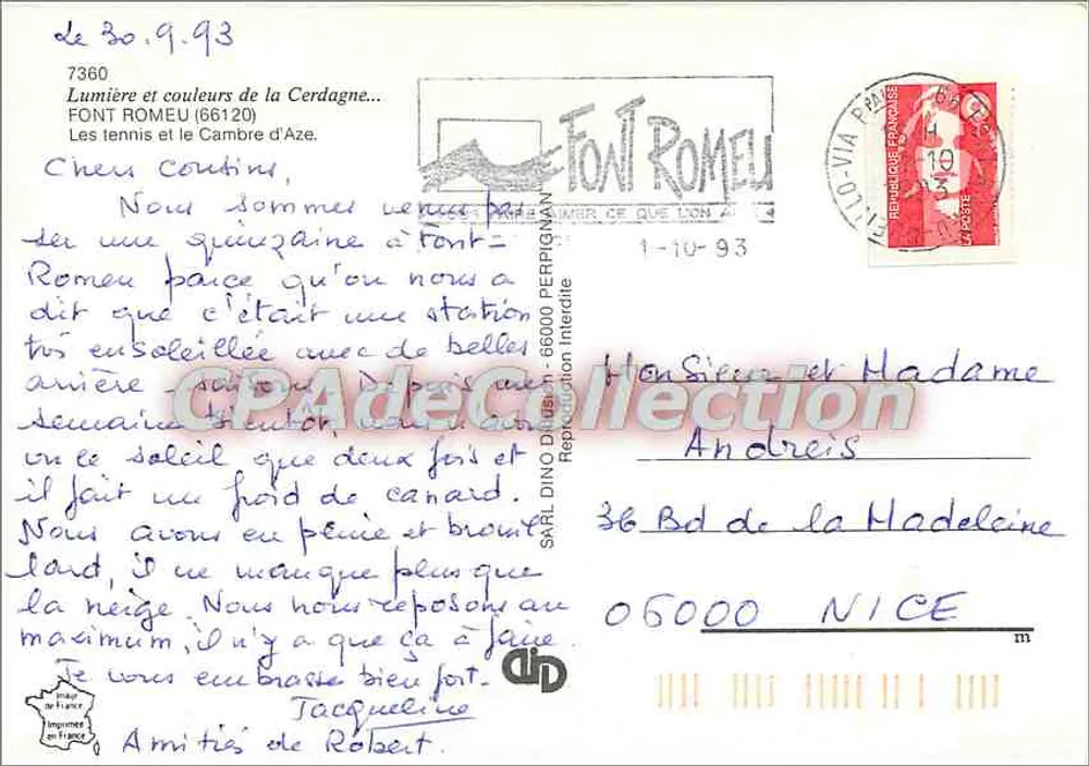 Tennis in Font Romeu — schneebedeckte Berge — Verlag DINO DUBUCH - Rückseite
