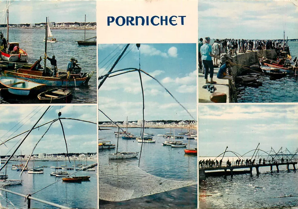 Pornichet — allgemeiner Blick, der Schutzdamm und die Carrelets — Verleger Iris - Vorderseite