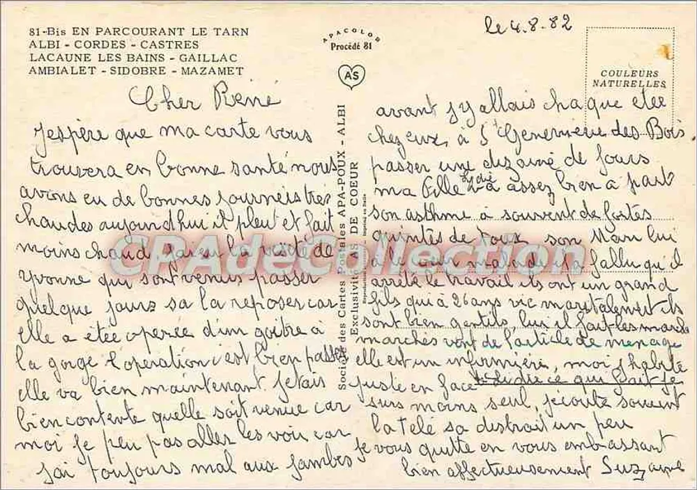 Beim Wandern durch den Tarn — Sammleransichtskarte mit Collage von Orten und Karte des Departements — Société des Cartes Postales d'Albi - Rückseite