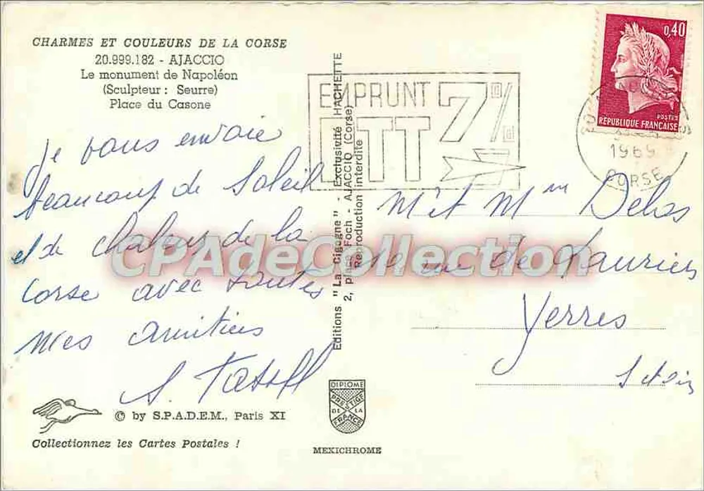Monumento de Napoleão — Ajaccio — Edições S.P.A.D.E.M. - Verso
