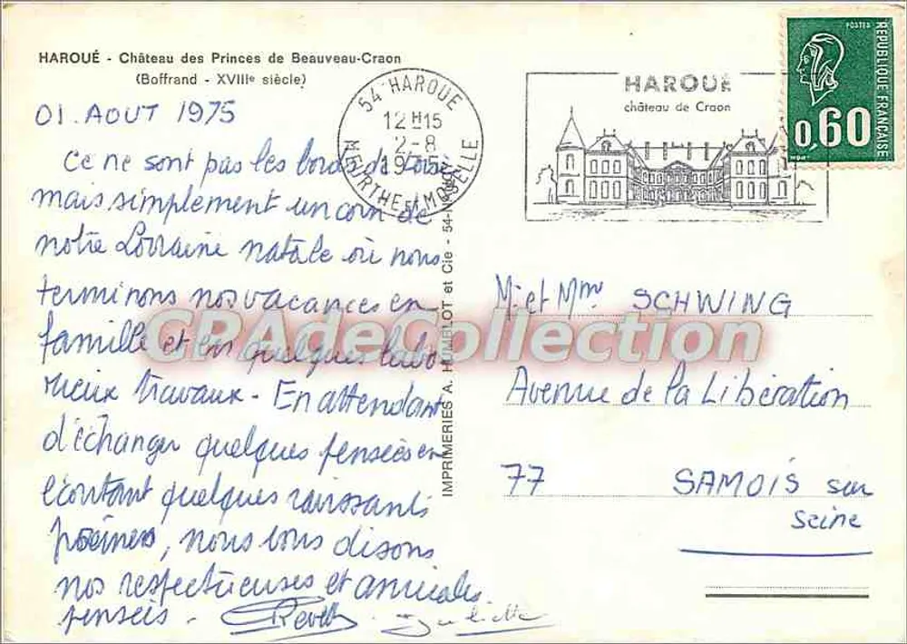 Castelo dos Príncipes de Beauveau-Craon — Haroué — Impressoras A. HUTELLOT e Cia - Verso