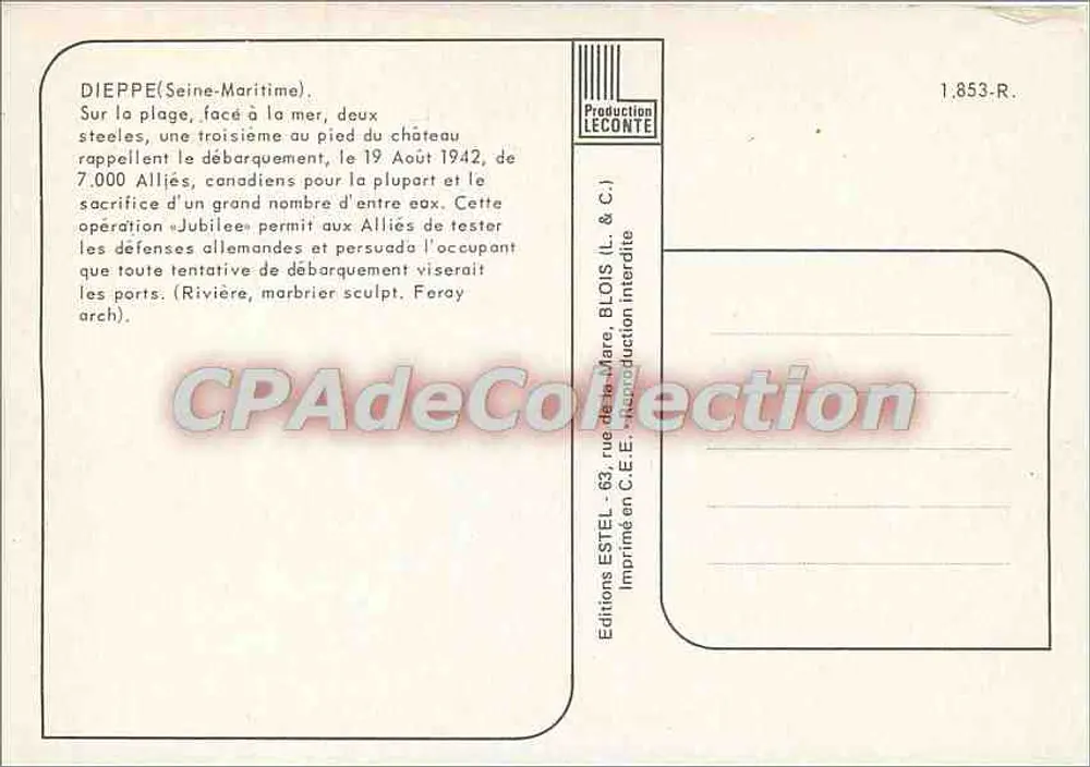 Dieppe — Souvenir du débarquement — Éditions ESTEL - Verso