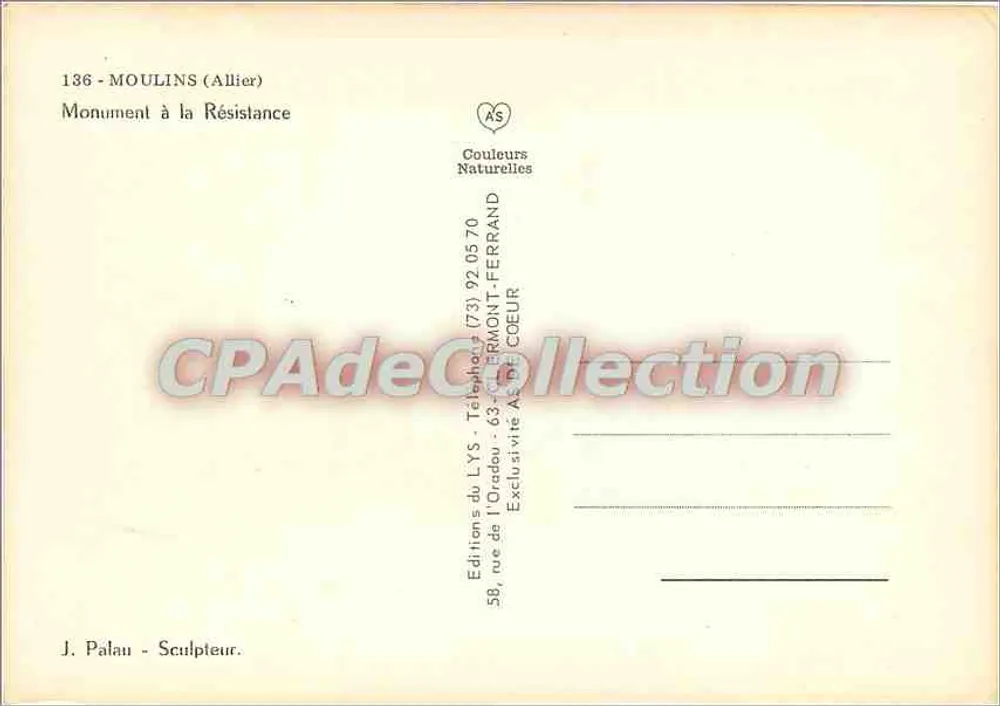Monumento à Resistência — Moulins (Allier) — Edições LYS - Verso