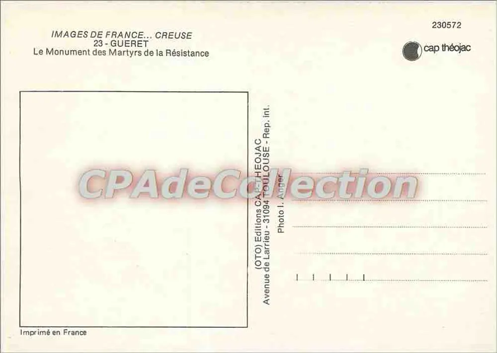 Gueret - Monumento dos Mártires da Resistência — Éditions Larrieu, n° 230572 - Verso