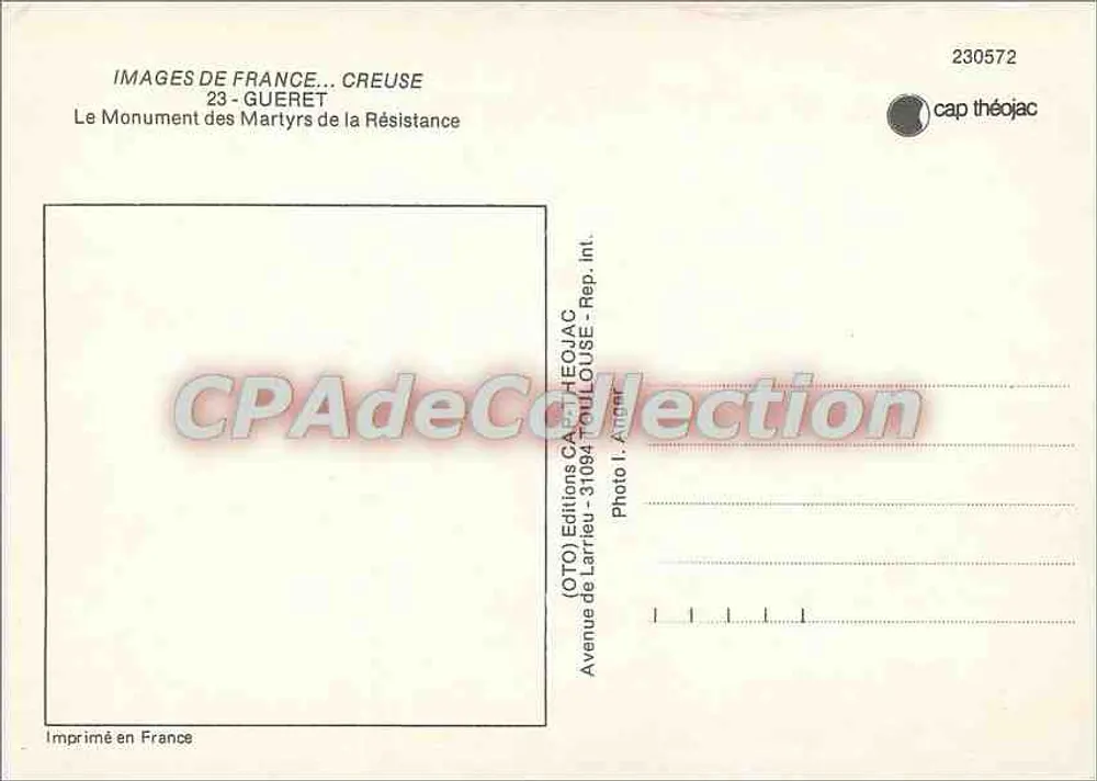 Gueret — Monumento dos Mártires da Resistência — Edições Larrieu, n° 230572 - Verso