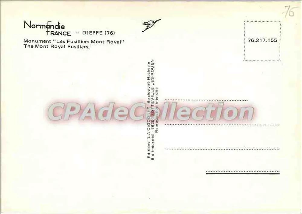 Denkmal für die Mont Royal Schützen — Dieppe (76) — Editions 'La Cigogne' - Rückseite