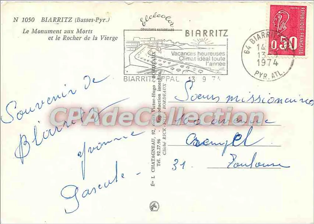 Biarritz — Denkmal für die Toten und Felsen der Jungfrau — Élèe - Rückseite
