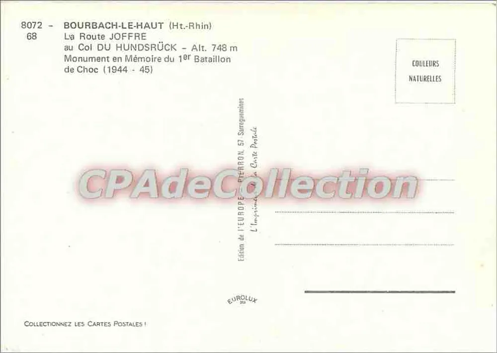 Bourbach-le-Haut — Gedenkstein für das 1. Stoßbataillon (1944-45) — Édition de l'Europe, Pierron 57 - Rückseite