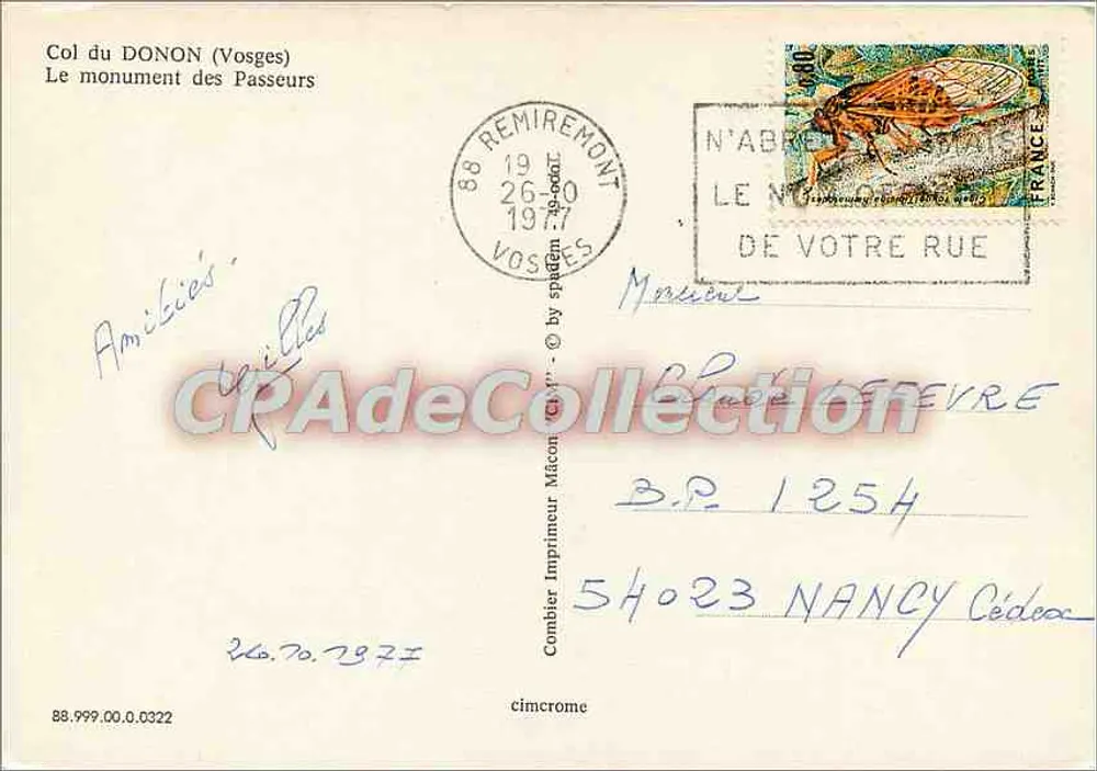 Col du DONON (Vosges) — El monumento de los Pasadores — Editor Combier - Reverso