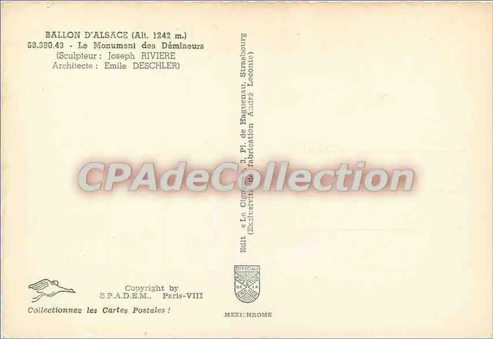 Ballon d'Alsace — Denkmal für Bergmänner — Verlag SP.ADEM, Paris-VIII - Rückseite