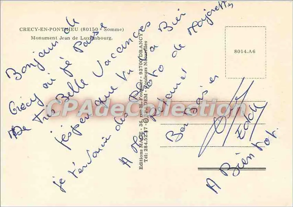 Denkmal für Jean de Luxembourg — Crecy-en-Ponthieu — Editions MAGE - Rückseite