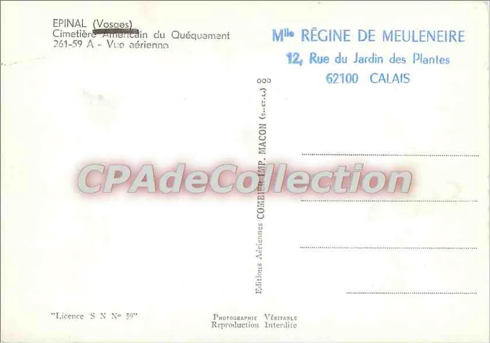 Amerikanischer Friedhof von Quéquement — Epinal (Vosges) — Éditions Aériennes MACON - Rückseite