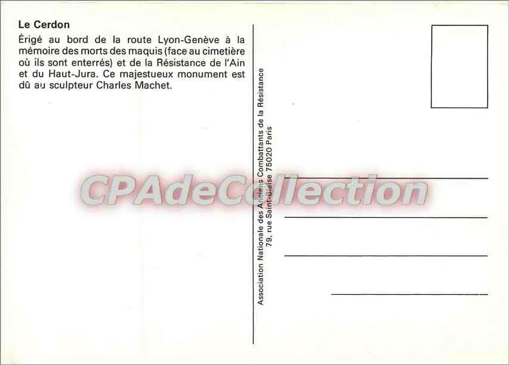 Le Cerdon — Denkmal für die Toten der Maquis und der Widerstandsbewegung — Association des Anciens Combattants de la Résistance - Rückseite