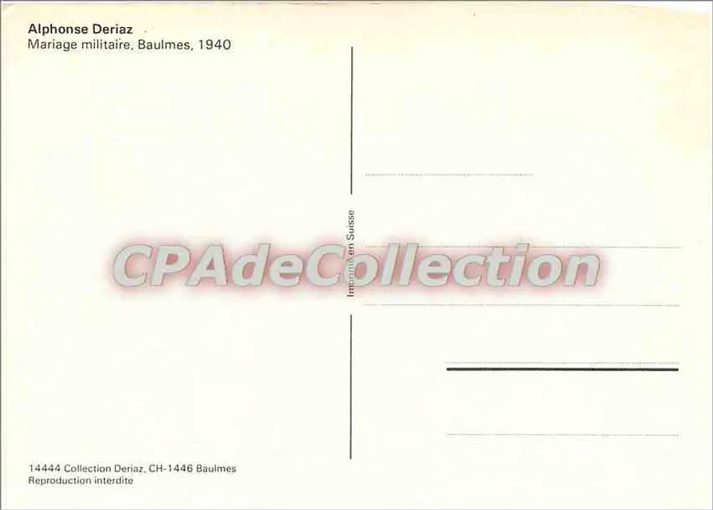 Casamento militar — Baulmes, 1940 — Alphonse Deriaz, n° 14444 - Verso