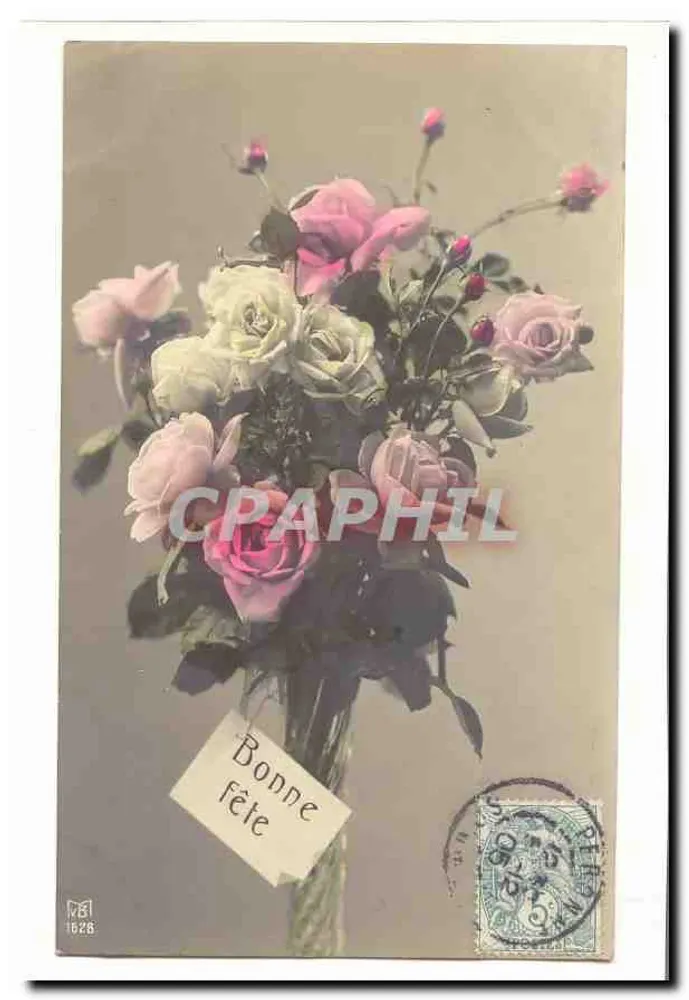 Rosenstrauß — Frohe Geburtstagskarte — Verleger RB, Nr. 1628 - Vorderseite