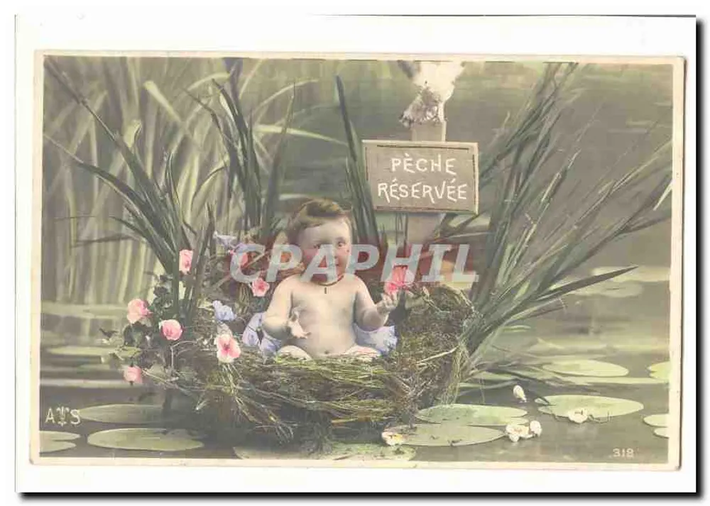 Baby in einem Rosenrohr-Geäst — reservierter Fischereibereich — AT'S, Nr. 318 - Vorderseite